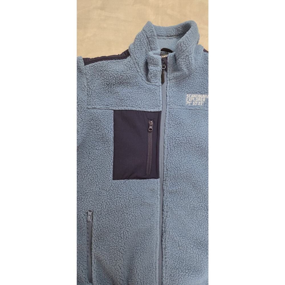 SCANDINAVIAN EXPLORER Fleece Jacket Womens XL Blue Full Zip pockets leather logo - Picture 4 of 14